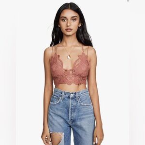 FP One Free People Sz Small Copper Dusty Rose Lace Adella Longline Bralette
